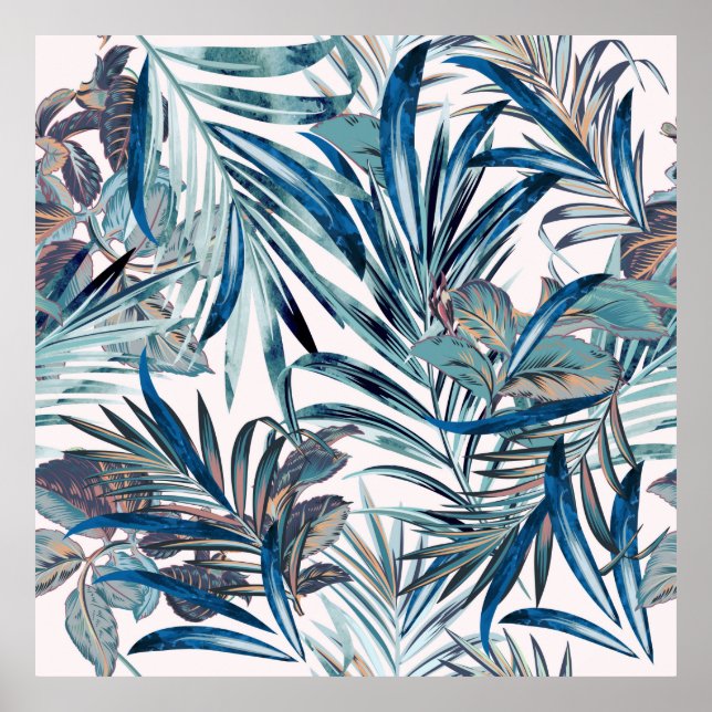 Poster Padrão de colheita tropical de moda floral com pal (Frente)