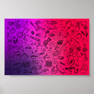 Poster Padrão de Comida colorido Fruta Comidas Panquecas