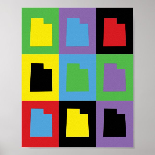 Poster Padrão de Contorno de Estado Colorido de Arte Pop  (Frente)