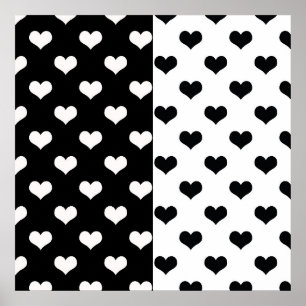 Poster Padrão de Coração de Amor Branco Negro