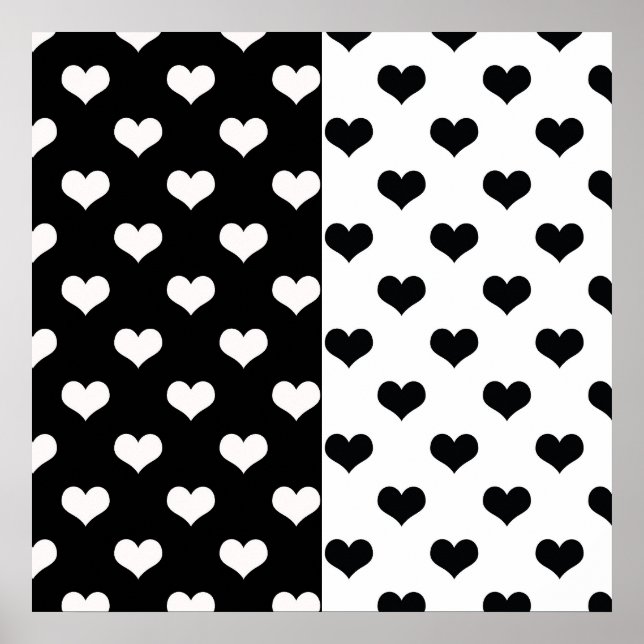 Poster Padrão de Coração de Amor Branco Negro (Frente)