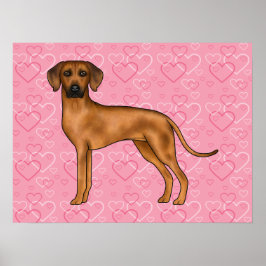 Poster Padrão de Coração de Amor pelo Cão Ridgeback da Ro