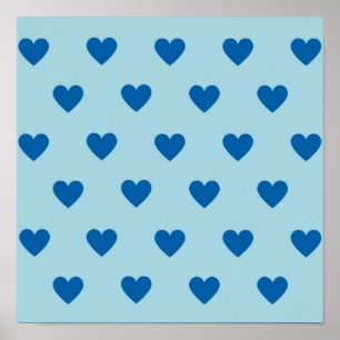 Poster Padrão de Coração Simples Azul
