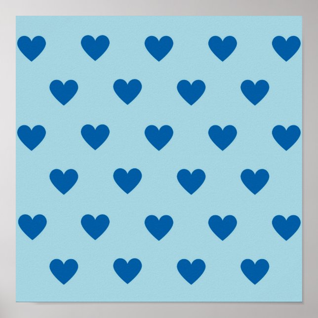 Poster Padrão de Coração Simples Azul (Frente)