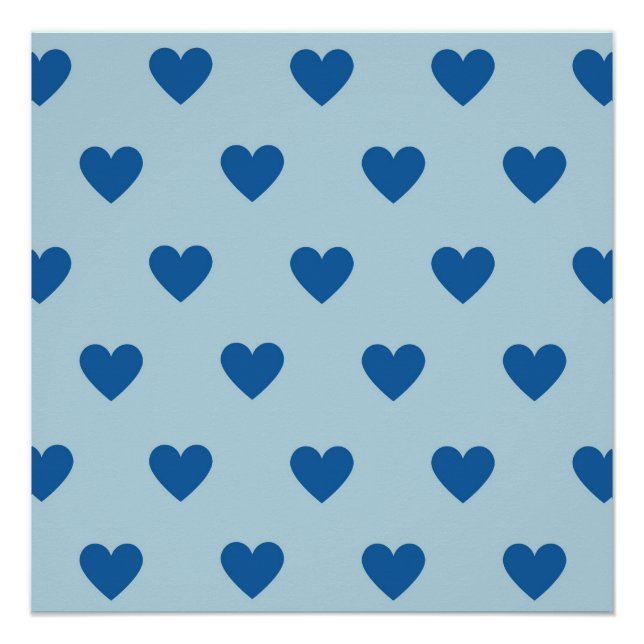 Pôster Padrão de Coração Simples Azul Fofo (Frente)