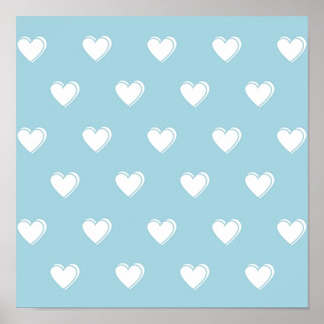 Poster Padrão de Coração Simples Branco Azul (Frente)