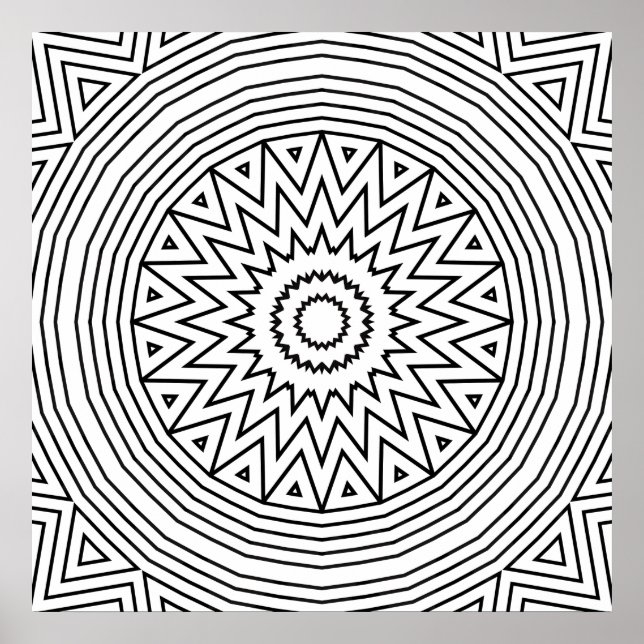 Poster Padrão de Cores Mandala Bold Zigzag Starburst (Frente)