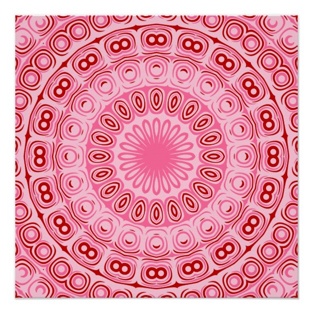Pôster Padrão de Crimson e Mandala Rosa (Frente)