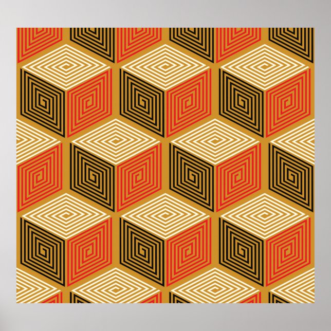 Poster Padrão de Cubo Dourado Vermelho (Frente)