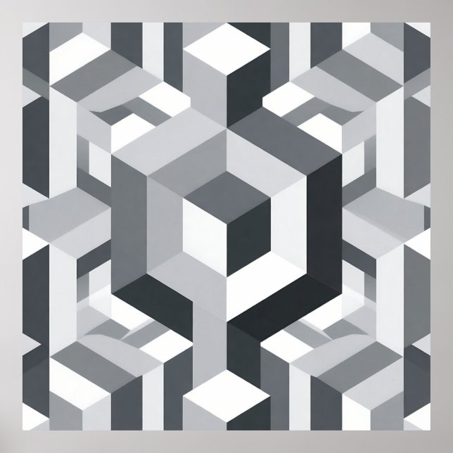 Poster Padrão de Cubo Isométrico Monocromático (Frente)