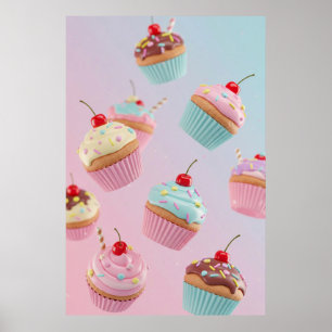 Poster Padrão de Cupcake Pastel em Rosa