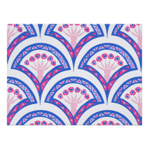 Pôster padrão de damasco floral azul