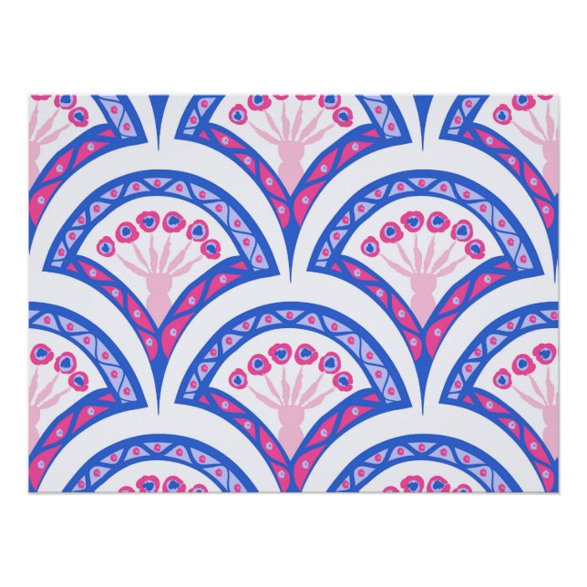 Pôster padrão de damasco floral azul (Frente)