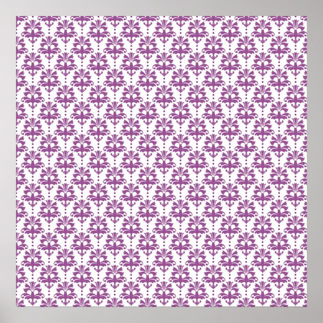 Pôster Padrão de Damasco Roxo Elegante (Frente)