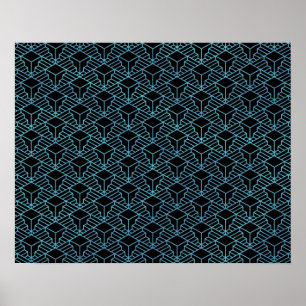 Poster Padrão de Deco de Arte Abstrato Azul Elegante Mode