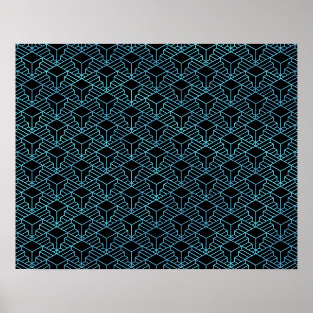 Poster Padrão de Deco de Arte Abstrato Azul Elegante Mode (Frente)