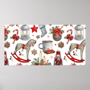 Poster Padrão de decoração de natal de aquarela