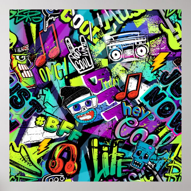 Poster padrão de desenho animado uniforme de abstrato. Re (Frente)