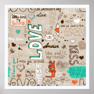 Poster Padrão de Desenho de Citações de Amor