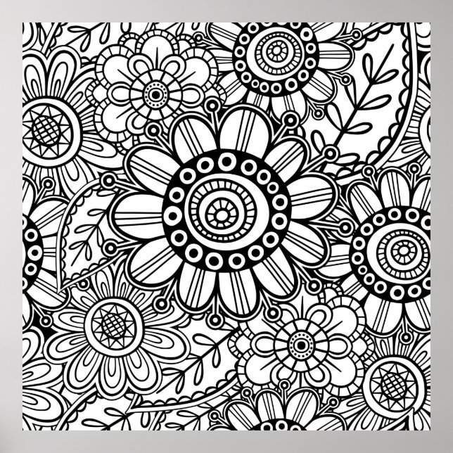 Poster Padrão de Desenho de Linha Floral de Arte Folclóri (Frente)