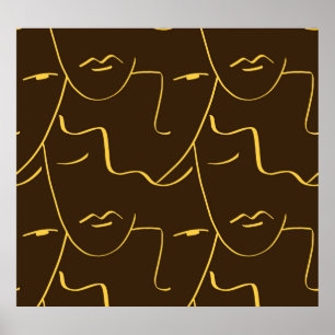 Poster Padrão de Desenho de Uma Linha Rostos