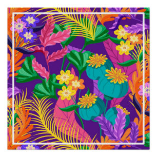 Pôster Padrão de design floral exótico colorido
