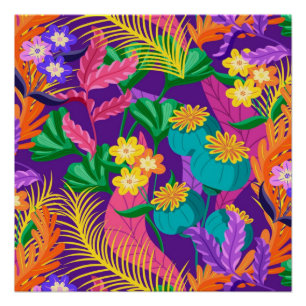 Pôster Padrão de design floral exótico colorido