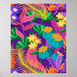 Poster Padrão de design floral exótico colorido