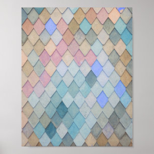 Poster Padrão de Diamante de Pastel Cor-de-rosa Azul