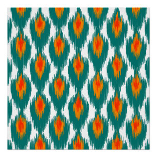 Pôster Padrão de Diamante Ikat Tribal de Abstrato de Lar