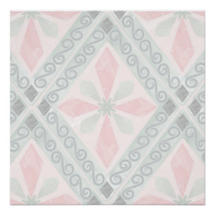 Pôster Padrão de diamante pastel verde e rosa