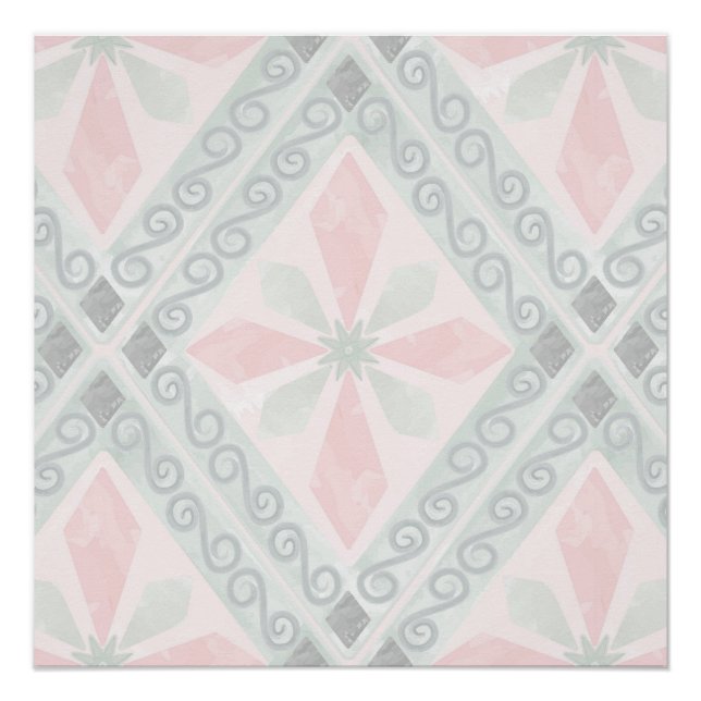 Pôster Padrão de diamante pastel verde e rosa (Frente)