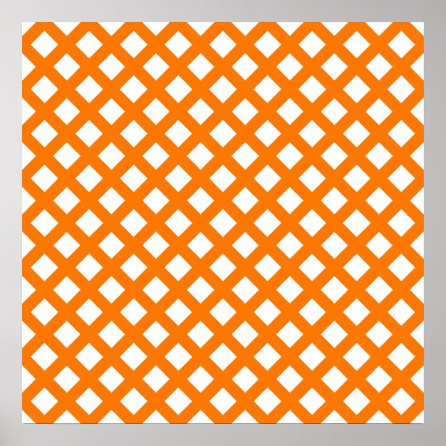 Poster Padrão de Diamante Xadrez Laranja Branco (Frente)