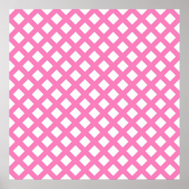 Poster Padrão de diamante xadrez rosa branco