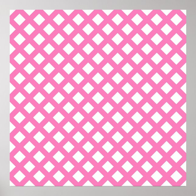 Poster Padrão de diamante xadrez rosa branco (Frente)