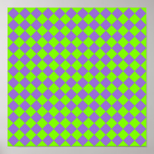 Poster Padrão de Diamante Xadrez Verde Roxo