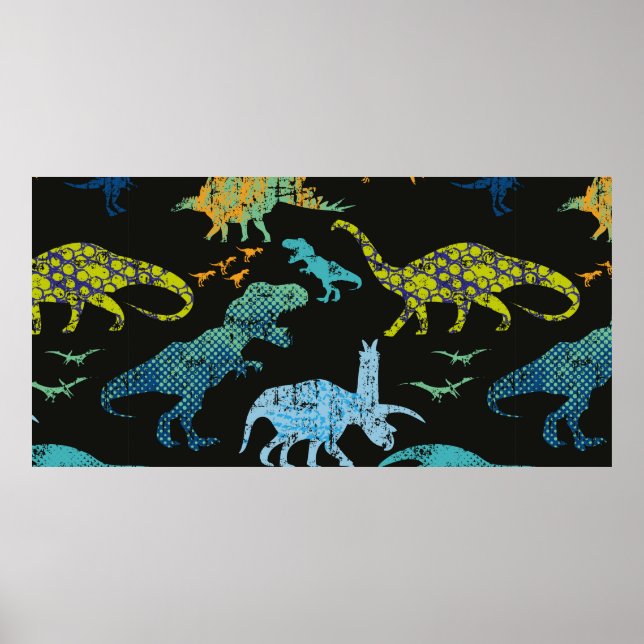 Poster Padrão de Dino sem costura. Design original com t- (Frente)