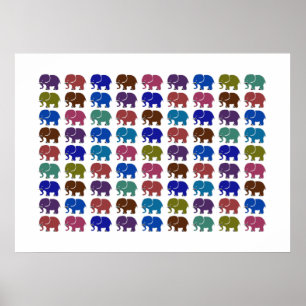 Poster padrão de elefantes colorido