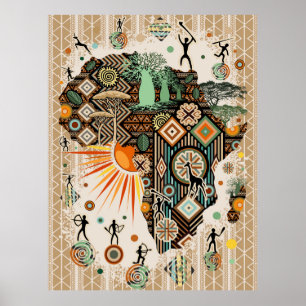 Poster Padrão de Elementos Tribais Decorativos do Mapa da