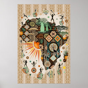 Poster Padrão de Elementos Tribais Decorativos do Mapa da