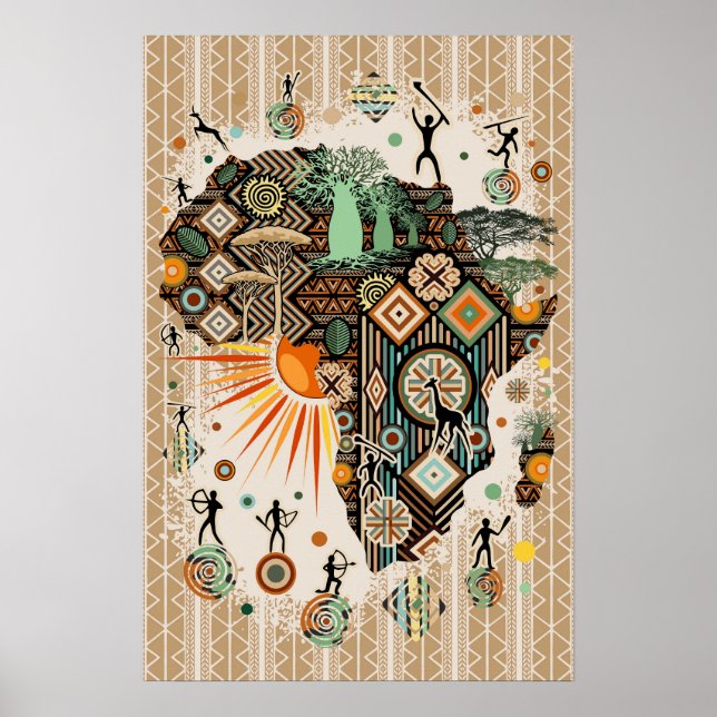 Poster Padrão de Elementos Tribais Decorativos do Mapa da (Frente)
