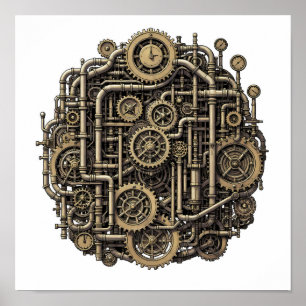 Poster Padrão de engrenagem Steampunk contínuo em tecido
