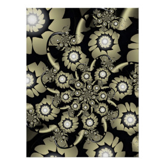 Pôster Padrão de Espiral Floral Fractal Dourado