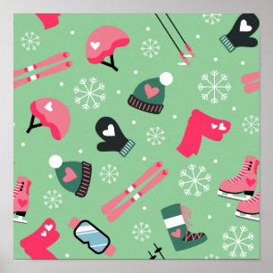 Poster Padrão de esportes de férias de inverno fofos