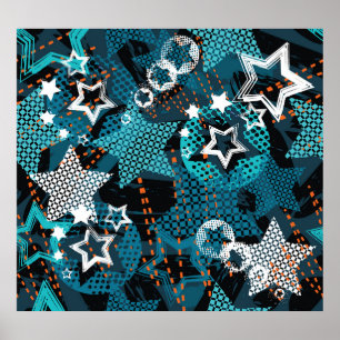 Poster Padrão de estrela Grunge, design infantis brincalh