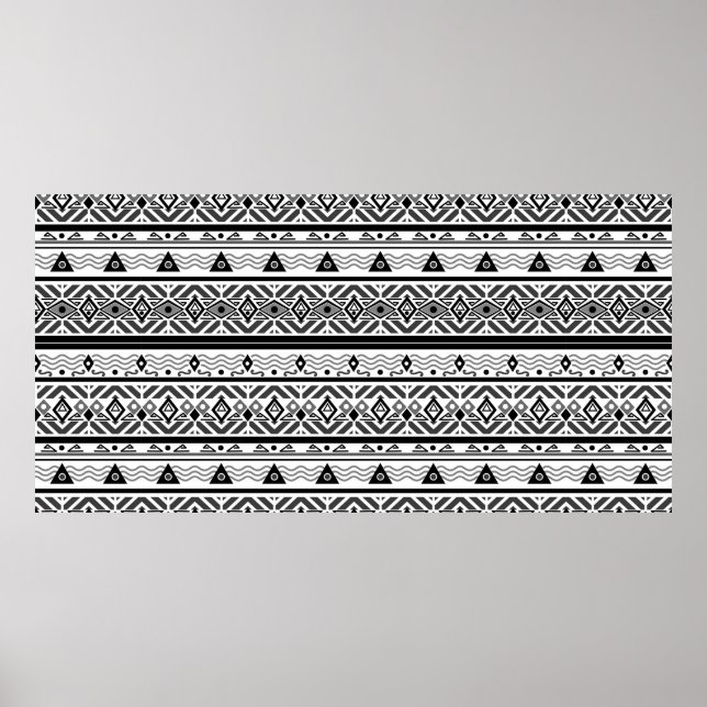 Poster Padrão de etno monocromático sem costura (Frente)