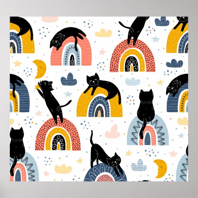 Poster Padrão de Fantasia de Gatos Negros (Frente)