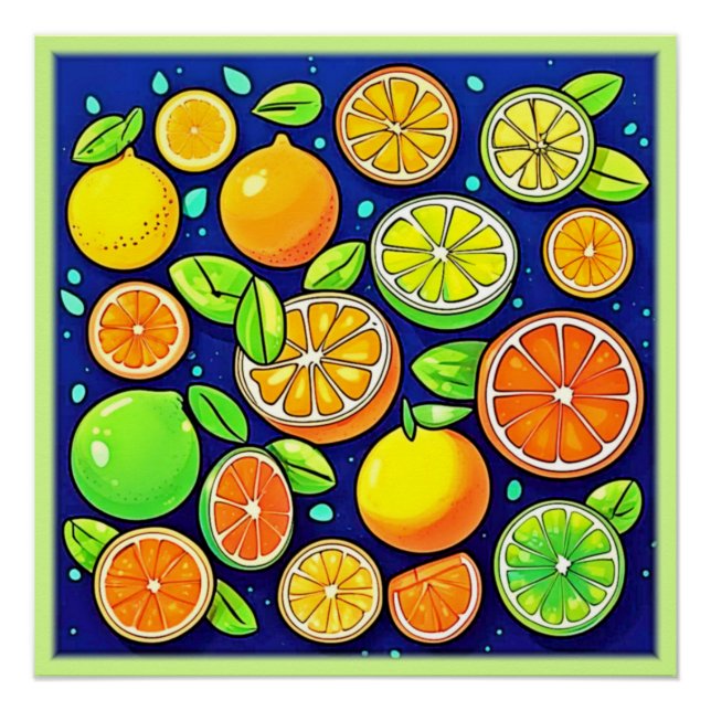 Pôster Padrão de Fatia de Citros Frescos (Frente)