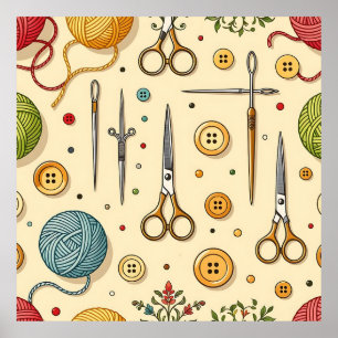 Poster Padrão de Ferramentas de Tricô Crochê Costura