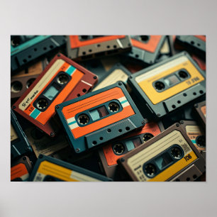 Poster Padrão de Fita de Áudio Antiga Cassetes Retro